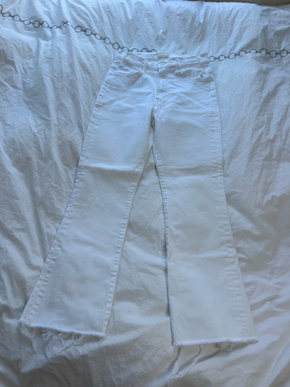 MOTHER White High-Rise Flared Jeans with Raw Hem